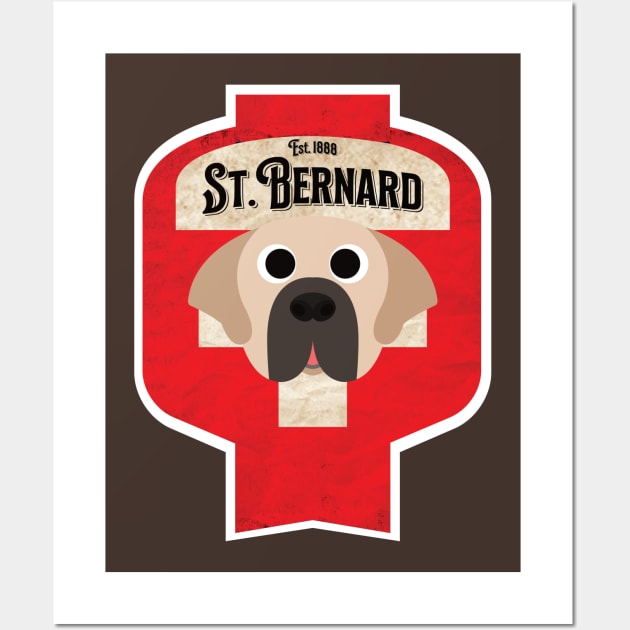 St. Bernard - Distressed Swiss Saint Bernard Beer Label Design Wall Art by DoggyStyles